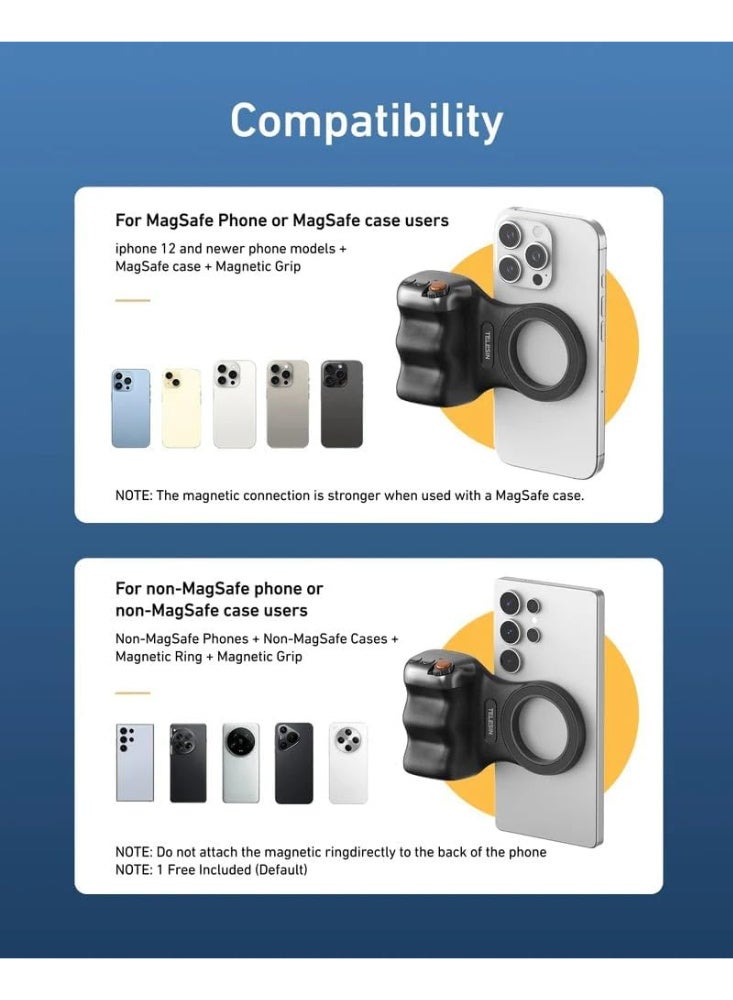 TELESIN Magnetic Camera Grip 2, Professional Photography Handle for Mobile Devices, Ergonomic Design (Black) - Image 4